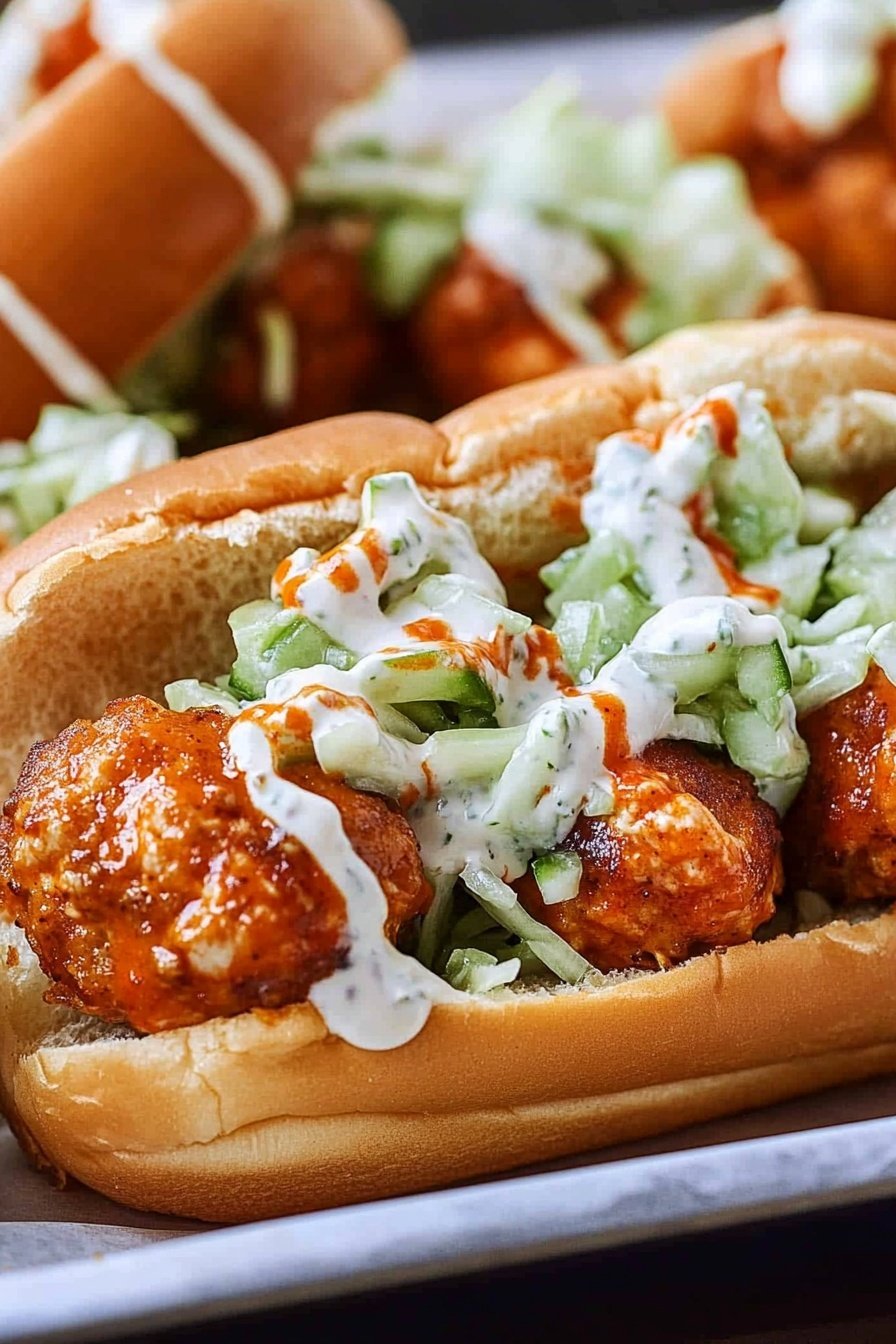 Buffalo Chicken Meatball Sandwich With Celery Slaw