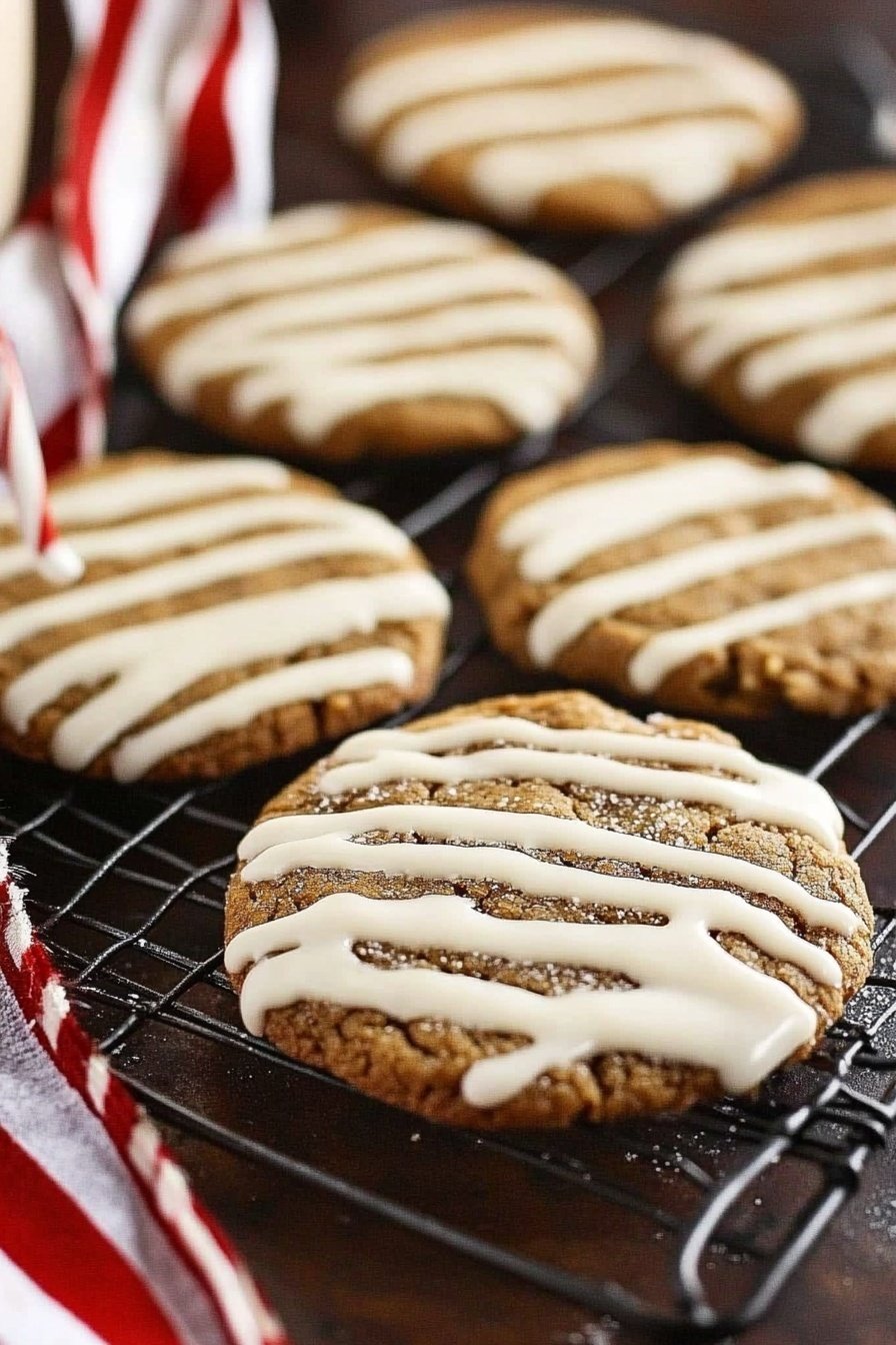 Chewy Gingerbread Cookies with Eggnog Drizzle