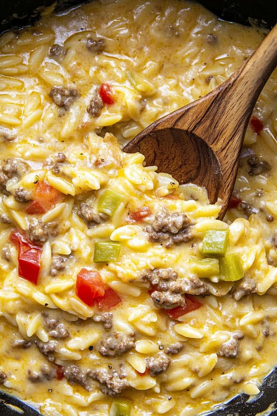 Creamy Cheeseburger Orzo Skillet Recipe