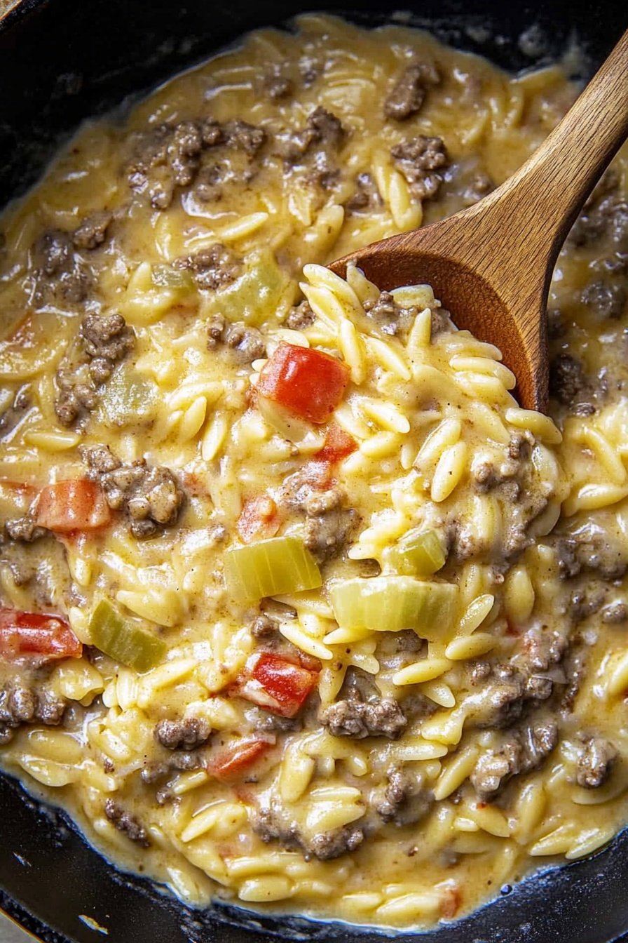 Creamy Cheeseburger Orzo Skillet Recipe