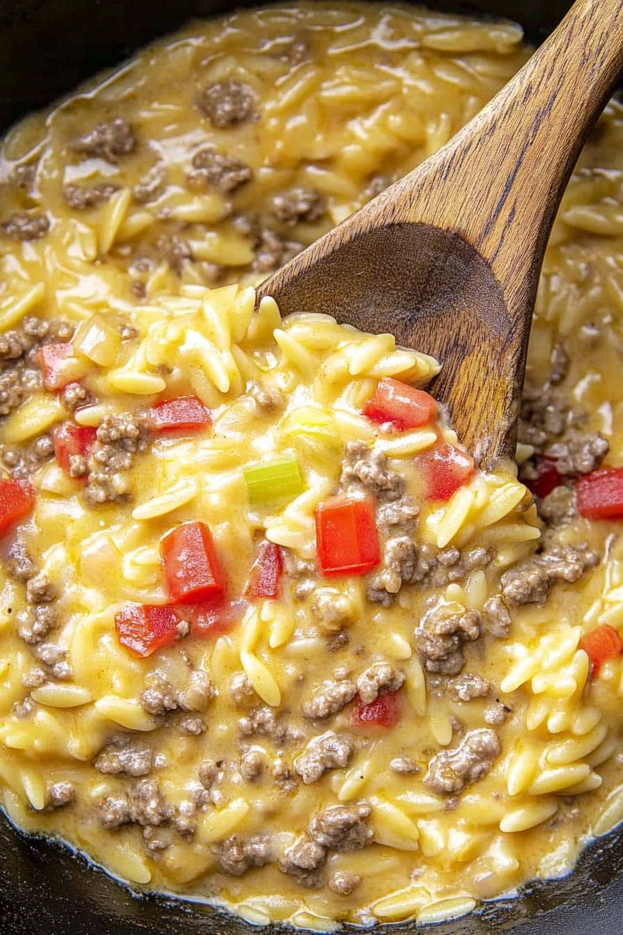 Creamy Cheeseburger Orzo Skillet Recipe