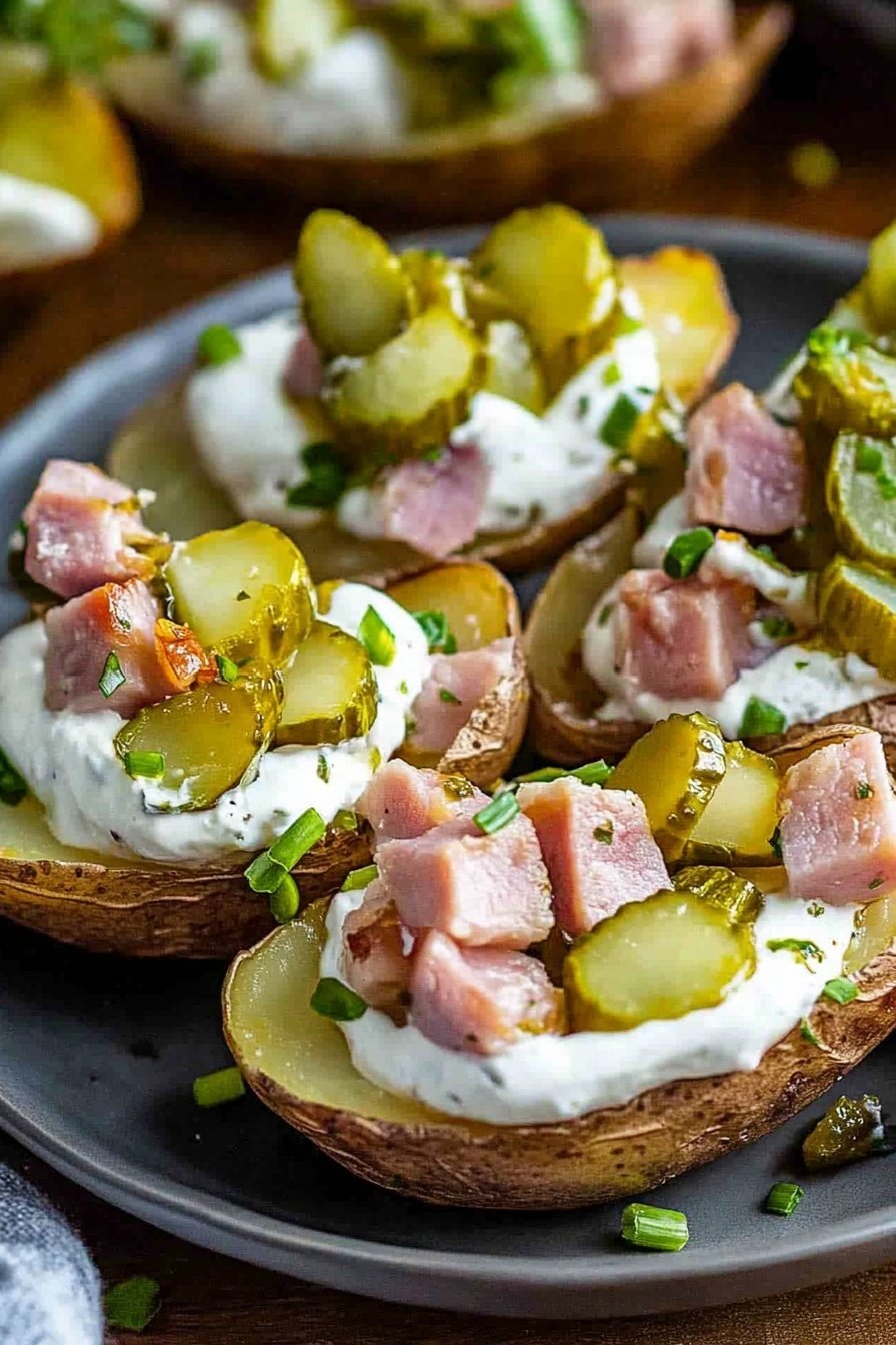 Ham and Pickle Potato Skins Recipe