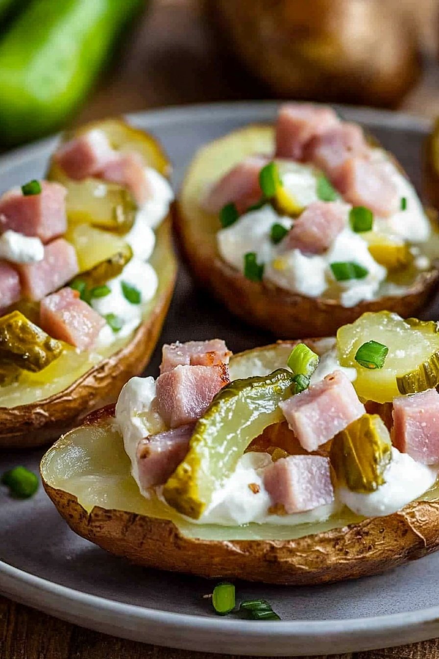 Ham and Pickle Potato Skins Recipe