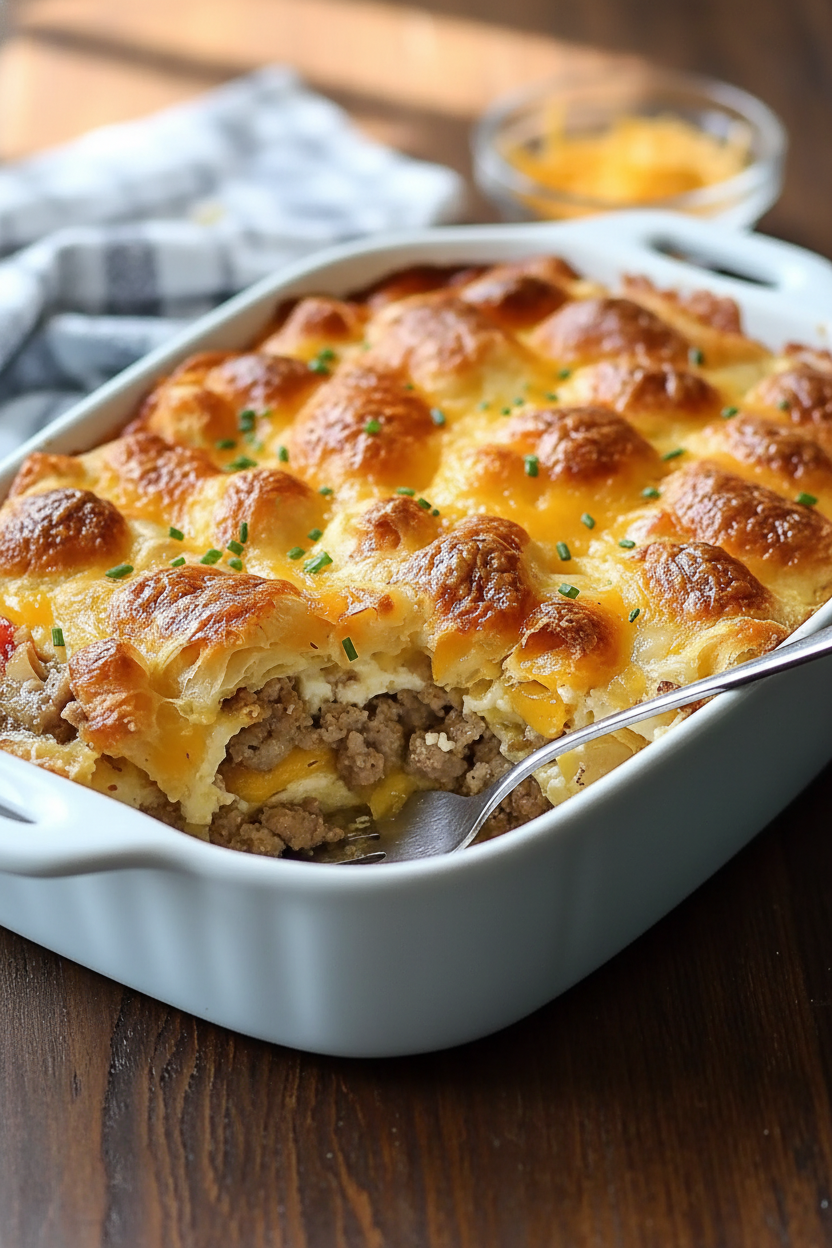 Overnight Croissant Breakfast Casserole Make Ahead
