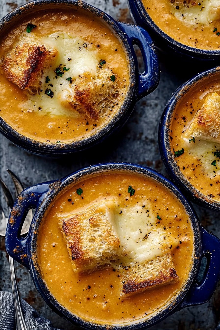 Roasted Tomato Soup with Grilled Cheese Croutons