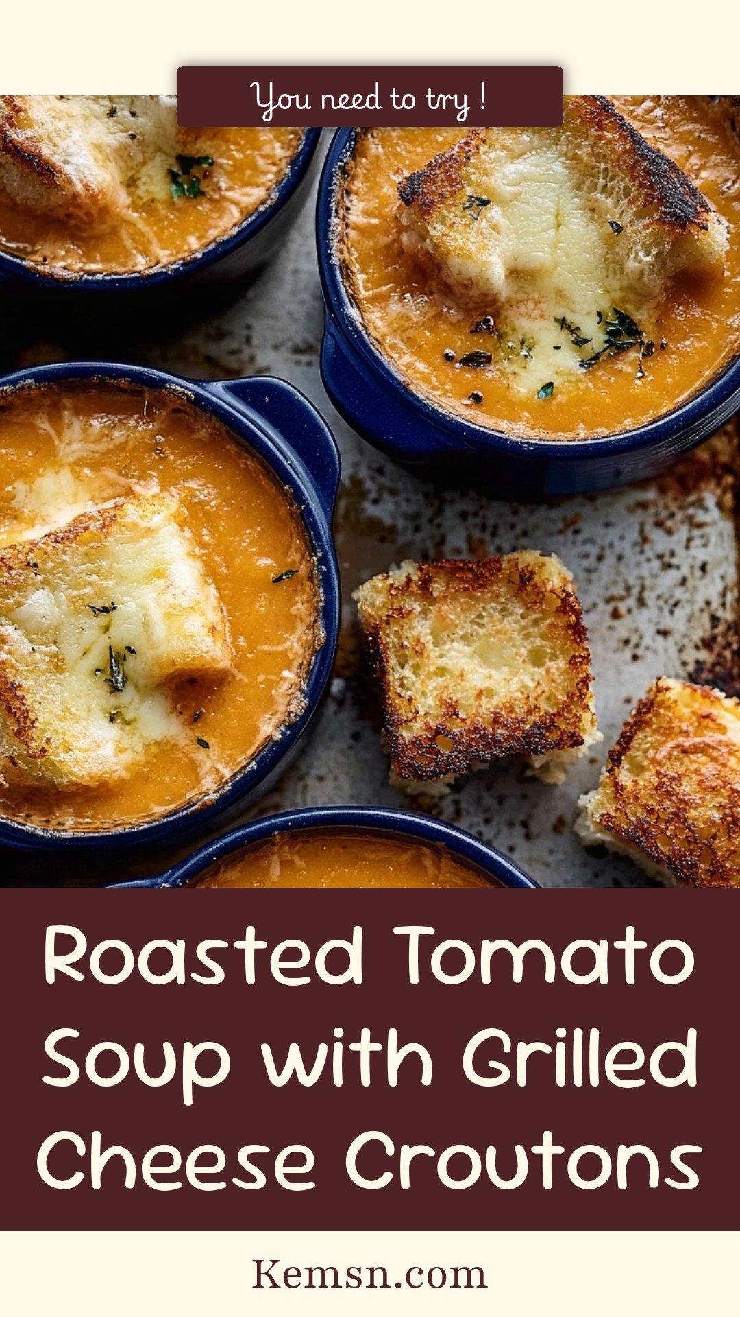 Roasted Tomato Soup with Grilled Cheese Croutons