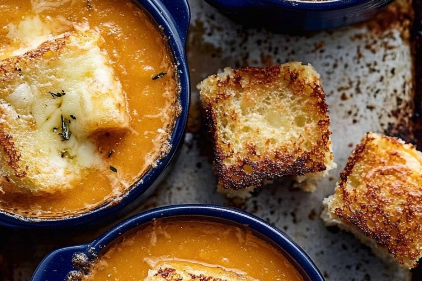 Roasted Tomato Soup with Grilled Cheese Croutons