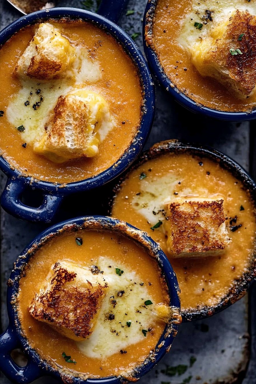 Roasted Tomato Soup with Grilled Cheese Croutons