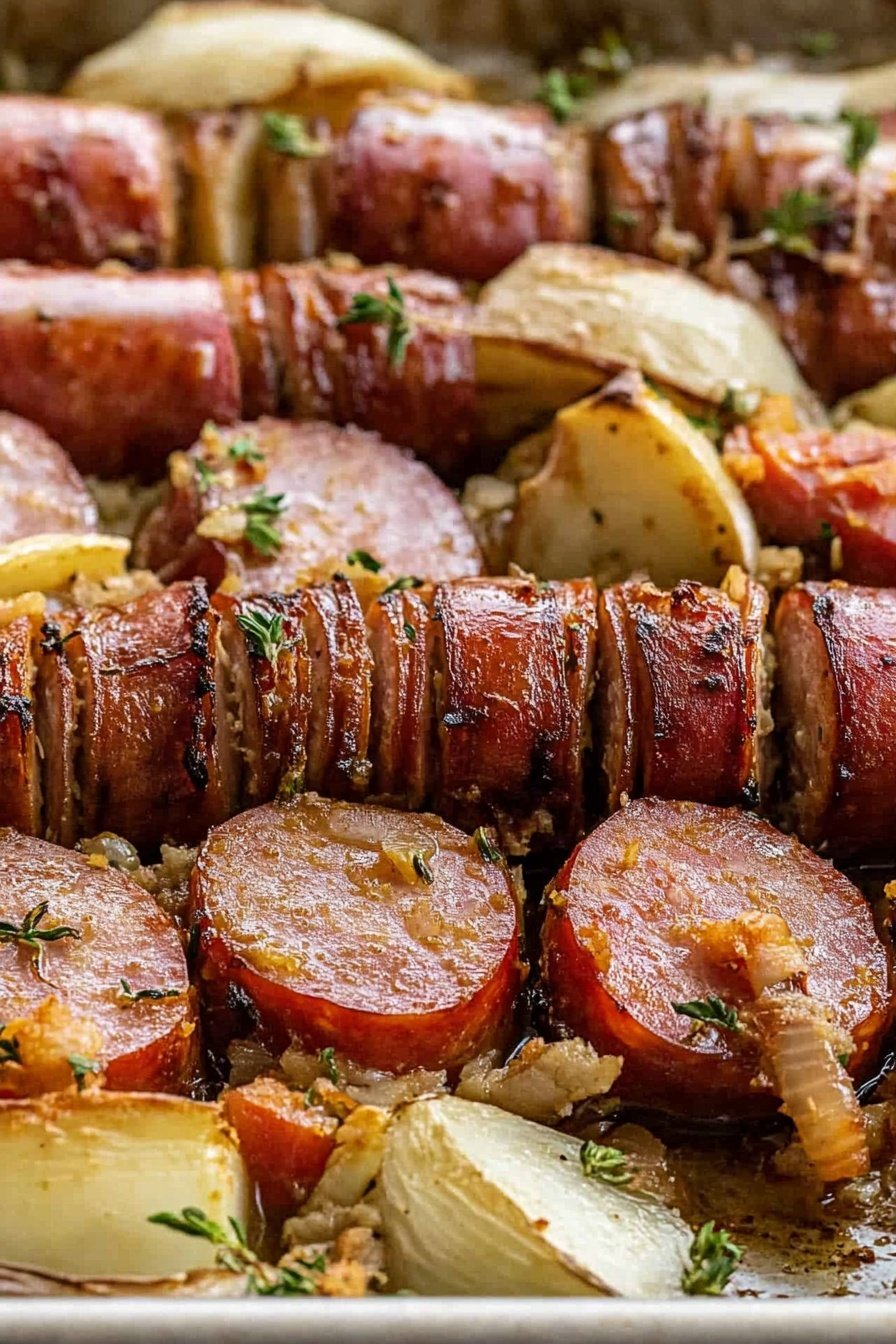 Sheet Pan Hasselback Kielbasa Dinner Recipe