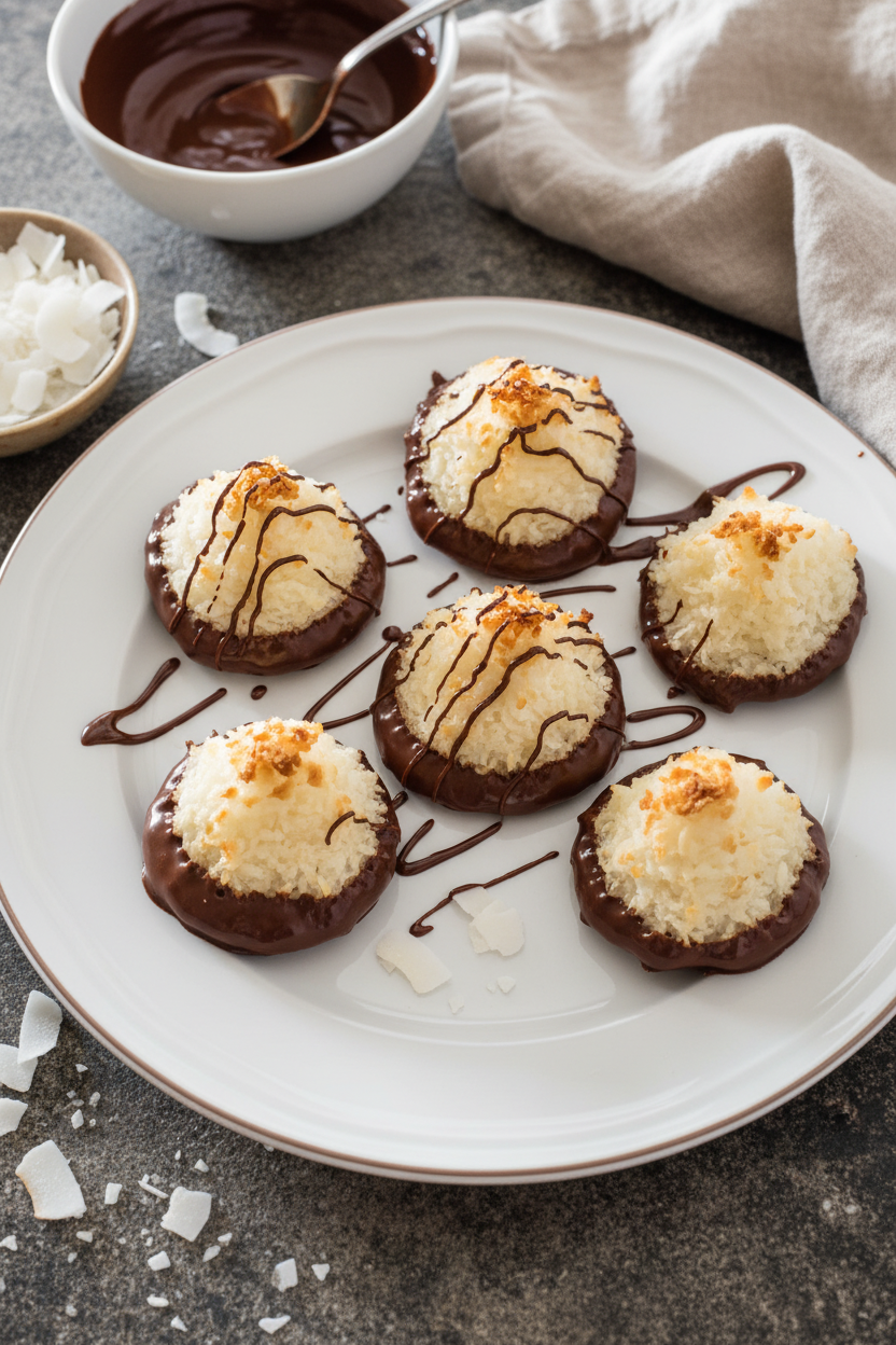Triple Coconut Chocolate Dipped Macaroons